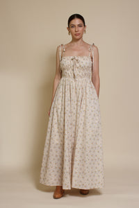 In Loom floral maxi dress with tie straps, in vintage cream.