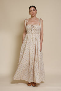 In Loom floral maxi dress with tie straps, in vintage cream.