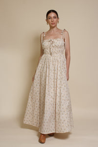 In Loom floral maxi dress with tie straps, in vintage cream.