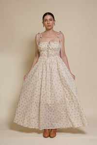 In Loom floral maxi dress with tie straps, in vintage cream.