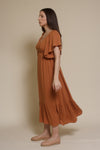 In Loom flutter sleeve smocked midi dress, in earthen.