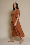 In Loom flutter sleeve smocked midi dress, in earthen.