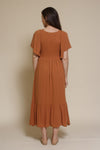 In Loom flutter sleeve smocked midi dress, in earthen.