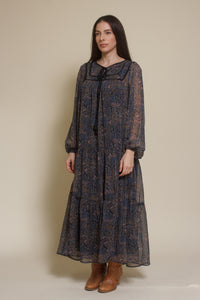 In Loom medallion print long sleeve midi dress, in black multi.