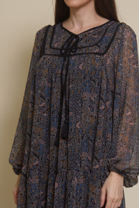 In Loom medallion print long sleeve midi dress, in black multi.