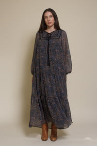 In Loom medallion print long sleeve midi dress, in black multi.