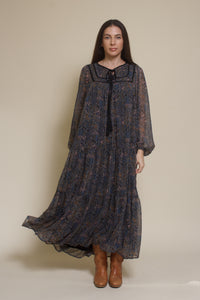 In Loom medallion print long sleeve midi dress, in black multi.