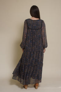 In Loom medallion print long sleeve midi dress, in black multi.