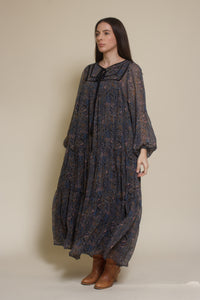 In Loom medallion print long sleeve midi dress, in black multi.