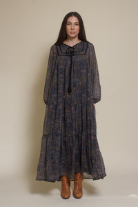 In Loom medallion print long sleeve midi dress, in black multi.