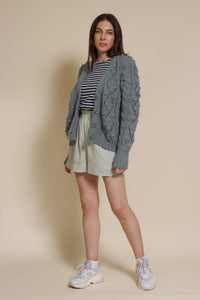 In Loom chunky pointelle knit cardigan, in sage.