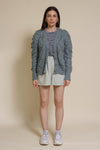 In Loom pointelle knit pom pom cardigan, in sage.