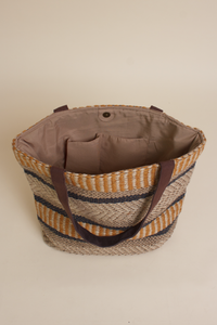 Lovestitch large jute tote bag, in mustard.