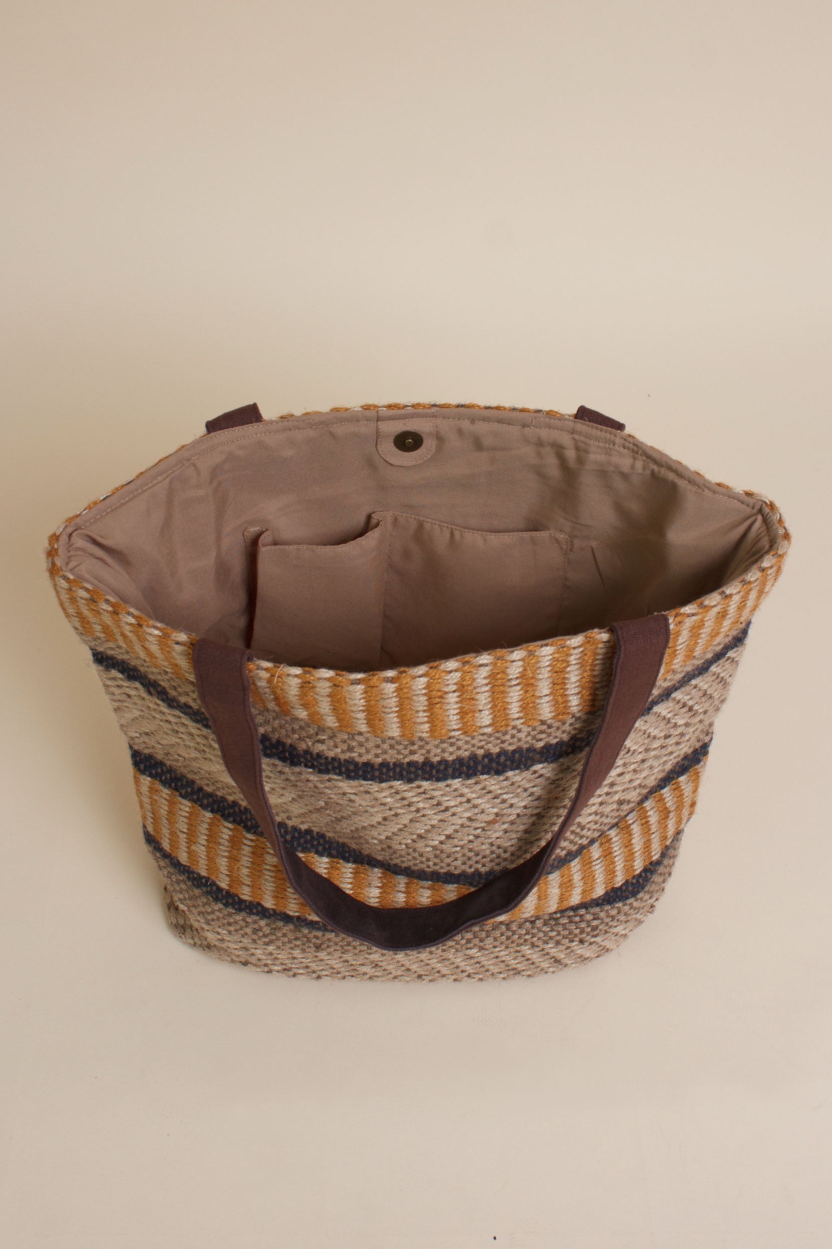 Lovestitch large jute tote bag, in mustard.