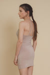 Knit slip dress, in taupe.