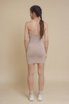 Knit slip dress, in taupe.