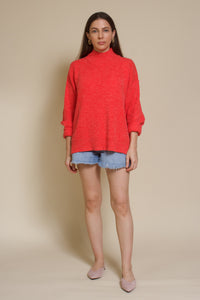 La Miel mock neck sweater, in tomato red.
