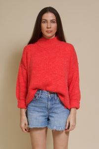 La Miel mock neck sweater, in tomato red.
