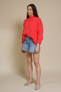 La Miel mock neck sweater, in tomato red.
