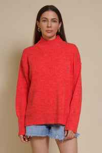 La Miel mock neck sweater, in tomato red.