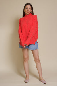 La Miel mock neck sweater, in tomato red.