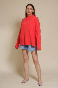 La Miel mock neck sweater, in tomato red.