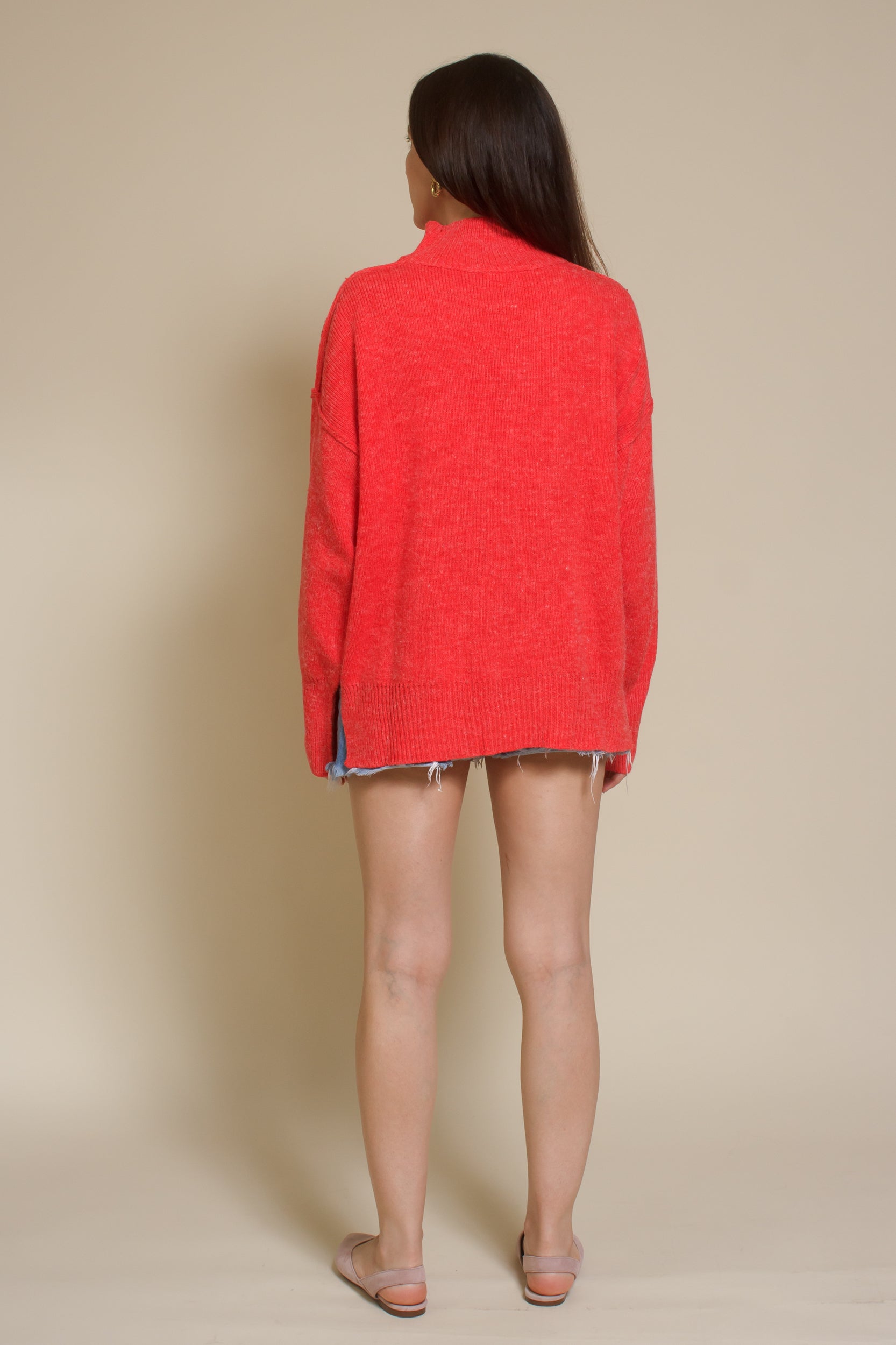 La Miel mock neck sweater, in tomato red.