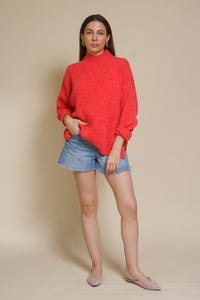 La Miel mock neck sweater, in tomato red.
