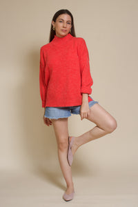 La Miel mock neck sweater, in tomato red.
