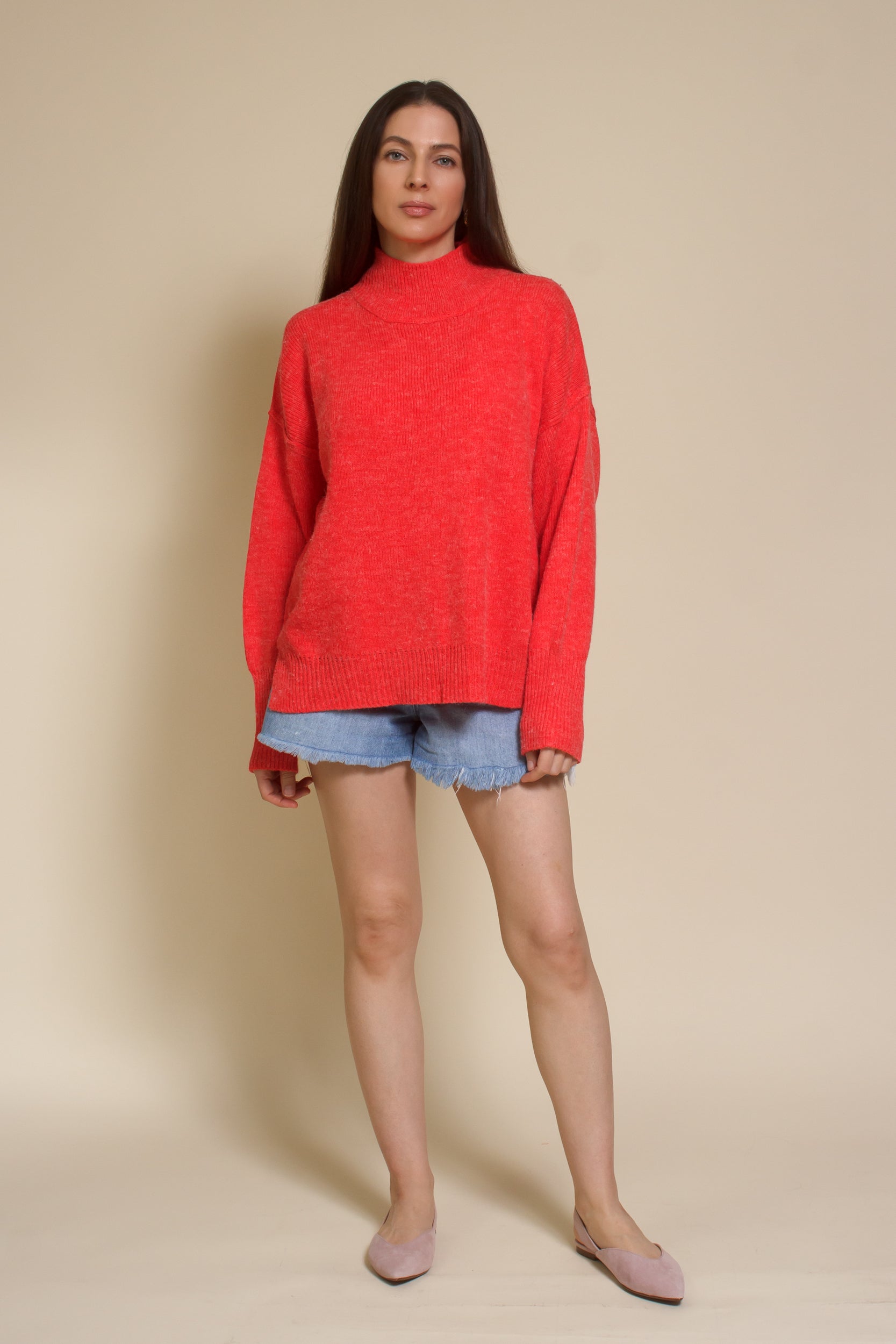 La Miel mock neck sweater, in tomato.