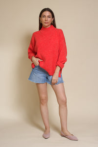 La Miel mock neck sweater, in tomato.