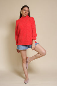 La Miel mock neck sweater, in tomato.