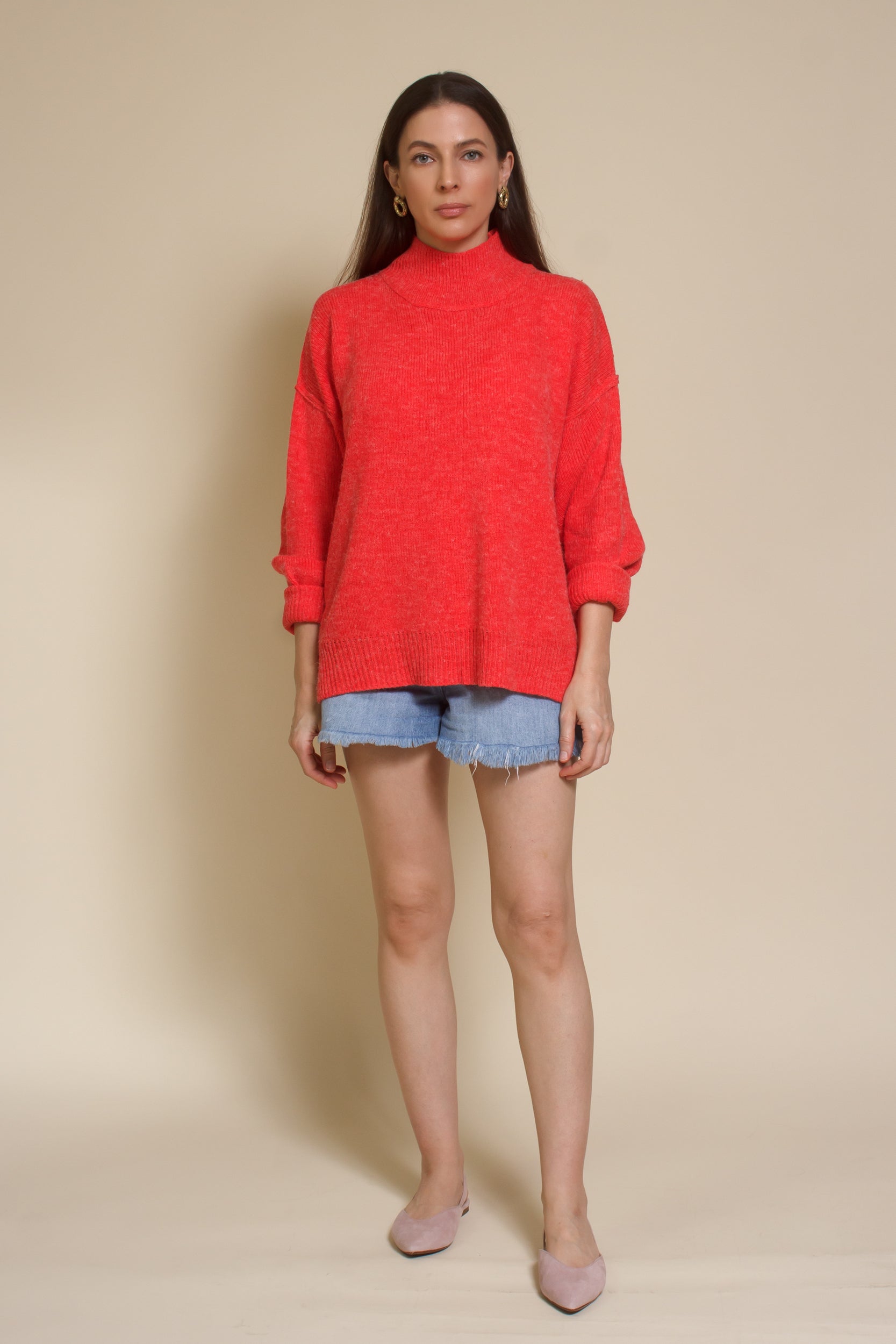 La Miel mock neck sweater, in tomato.