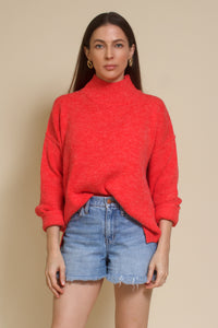 La Miel mock neck sweater, in tomato.