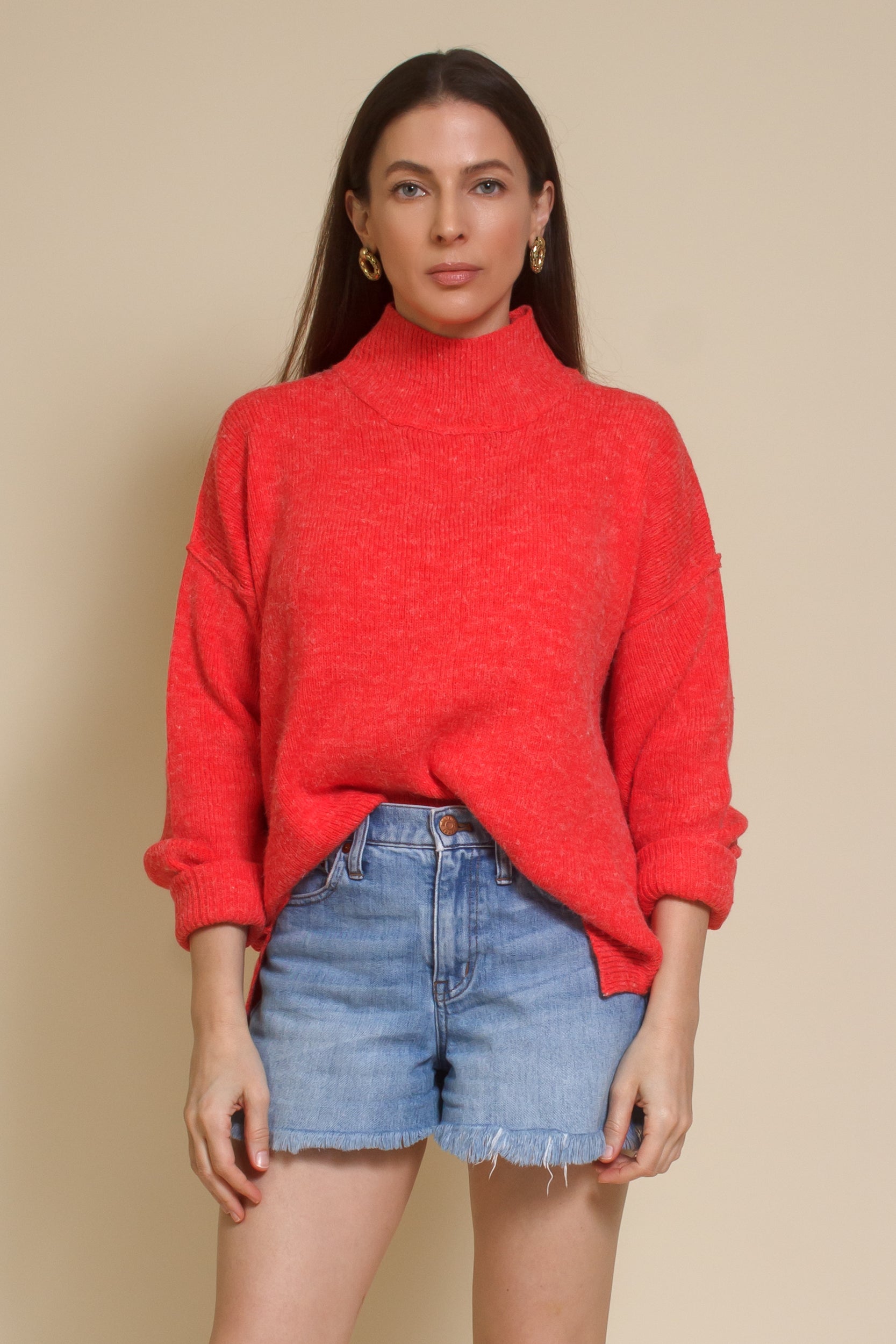 La Miel mock neck sweater, in tomato.