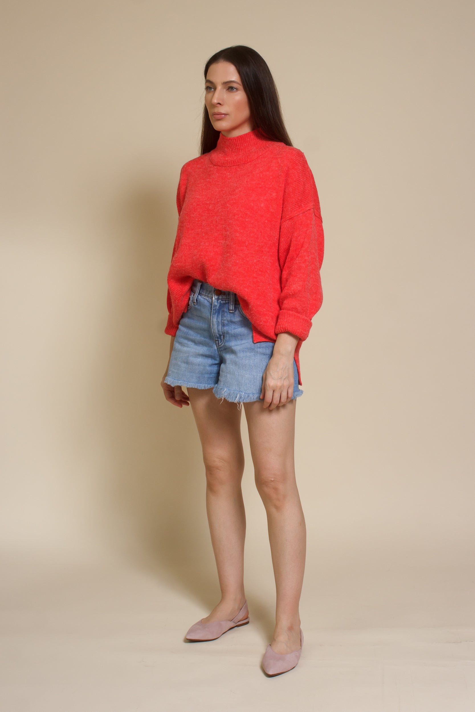 La Miel mock neck sweater, in tomato.