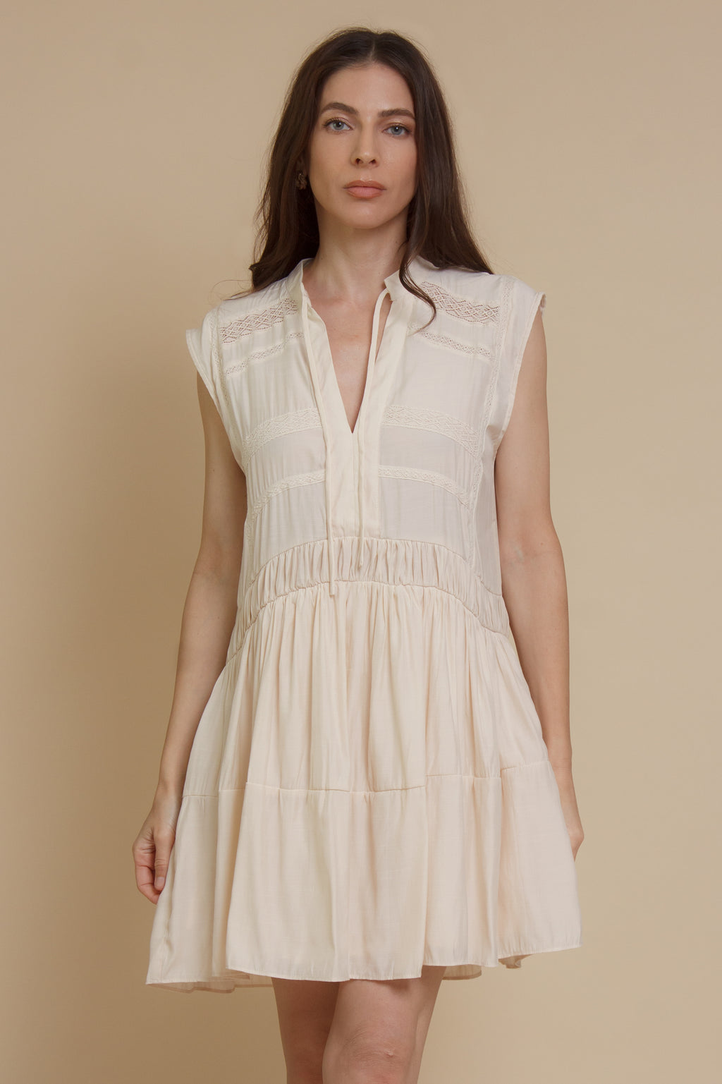 Mustard Seed lace inset mini dress, in ecru.