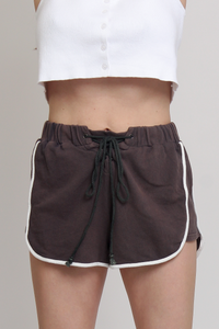 POL french terry cloth lace up shorts, in Charcoal. 
