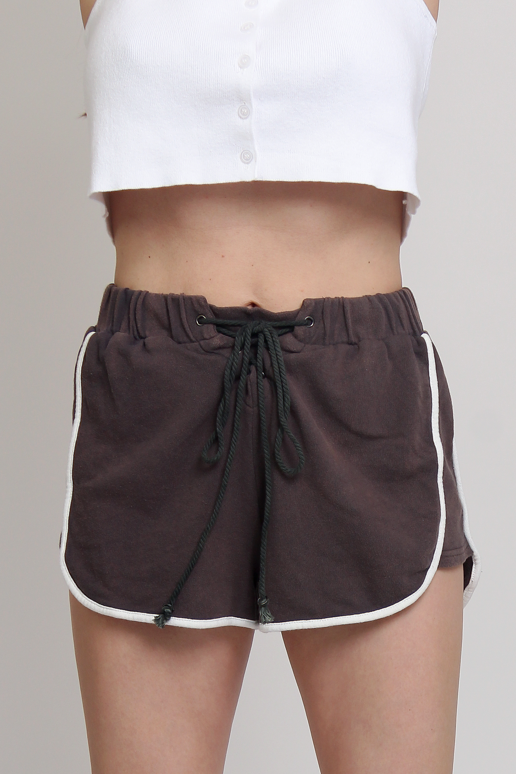 POL french terry cloth lace up shorts, in Charcoal. 