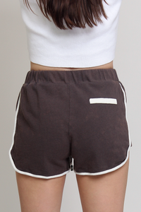 POL french terry cloth lace up shorts, in Charcoal. 