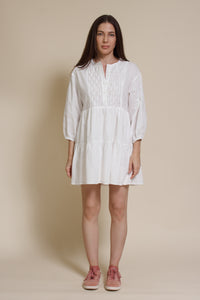 Lalavon mini shirt dress with partial button front, in off white.