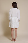 Lalavon mini shirt dress with partial button front, in off white.