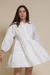 Lalavon mini shirt dress with partial button front, in off white.