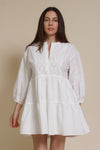 Lalavon mini shirt dress with partial button front, in off white.