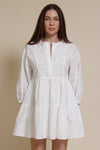 Lalavon mini shirt dress with partial button front, in off white.