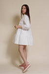 Lalavon mini shirt dress with partial button front, in off white.