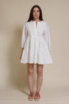 Lalavon mini shirt dress with partial button front, in off white.