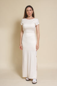 Le Lis backless short sleeve maxi dress, in Ivory.