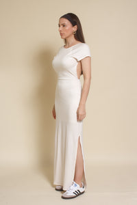 Le Lis backless short sleeve maxi dress, in Ivory.