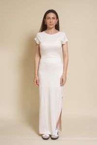 Le Lis backless short sleeve maxi dress, in Ivory.